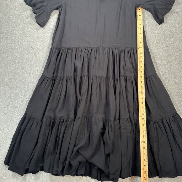 Petal + Pup Black Tiered Midi Dress Women's Small V-Neck Short Ruffle Sleeve - Picture 4 of 8